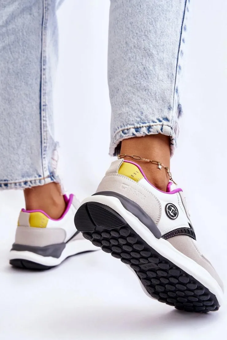 Damskie Big Star Shoes Damskie Sneakersy Sportowe Big Star KK274099 Biało-Beżowe