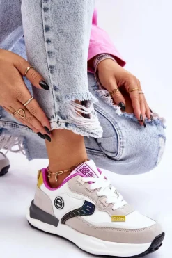 Damskie Big Star Shoes Damskie Sneakersy Sportowe Big Star KK274099 Biało-Beżowe