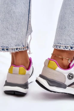 Damskie Big Star Shoes Damskie Sneakersy Sportowe Big Star KK274099 Biało-Beżowe