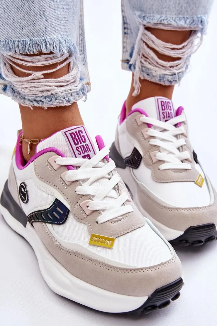 Damskie Big Star Shoes Damskie Sneakersy Sportowe Big Star KK274099 Biało-Beżowe