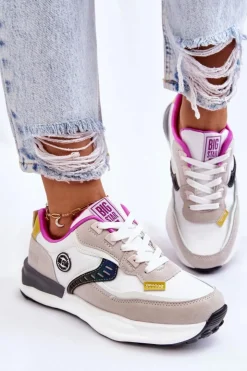 Damskie Big Star Shoes Damskie Sneakersy Sportowe Big Star KK274099 Biało-Beżowe