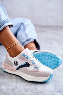 Damskie Big Star Shoes Damskie Sneakersy Sportowe Big Star KK274097 Biało-Różowe