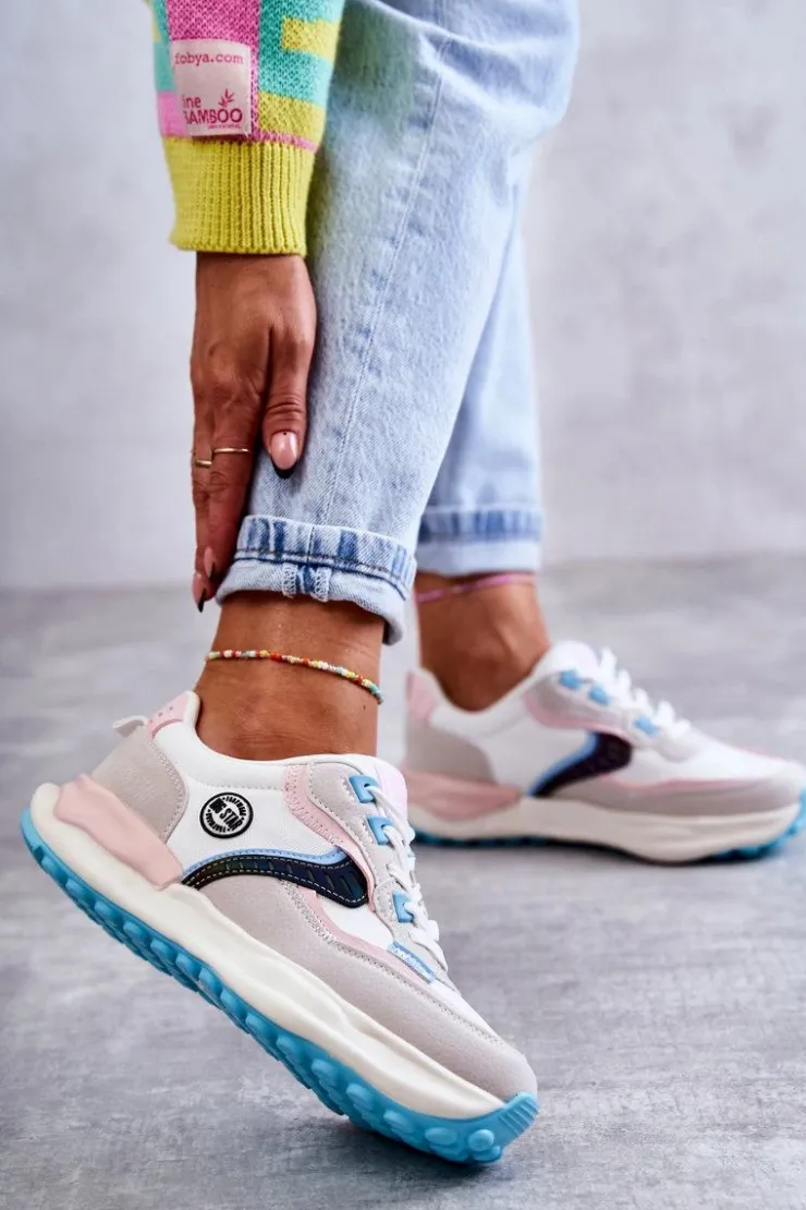 Damskie Big Star Shoes Damskie Sneakersy Sportowe Big Star KK274097 Biało-Różowe