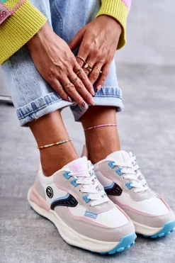 Damskie Big Star Shoes Damskie Sneakersy Sportowe Big Star KK274097 Biało-Różowe