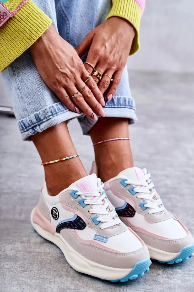 Damskie Big Star Shoes Damskie Sneakersy Sportowe Big Star KK274097 Biało-Różowe