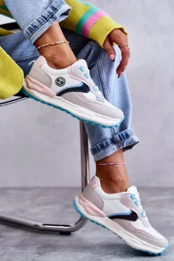 Damskie Big Star Shoes Damskie Sneakersy Sportowe Big Star KK274097 Biało-Różowe