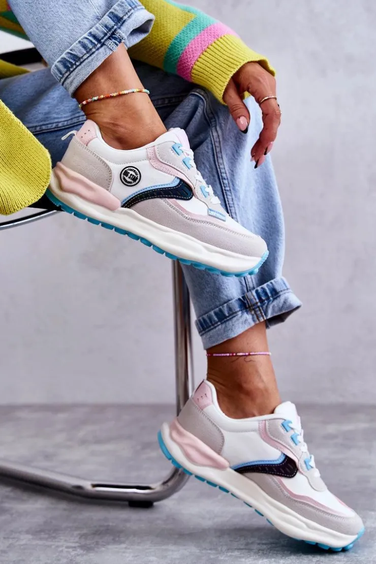 Damskie Big Star Shoes Damskie Sneakersy Sportowe Big Star KK274097 Biało-Różowe