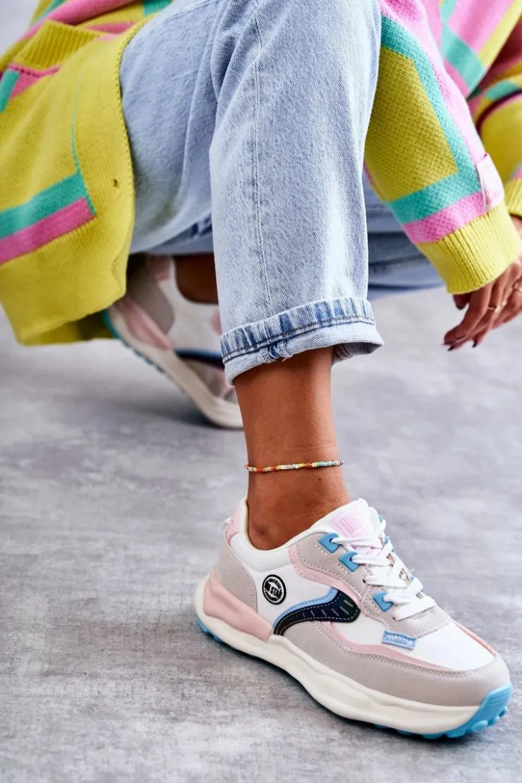 Damskie Big Star Shoes Damskie Sneakersy Sportowe Big Star KK274097 Biało-Różowe