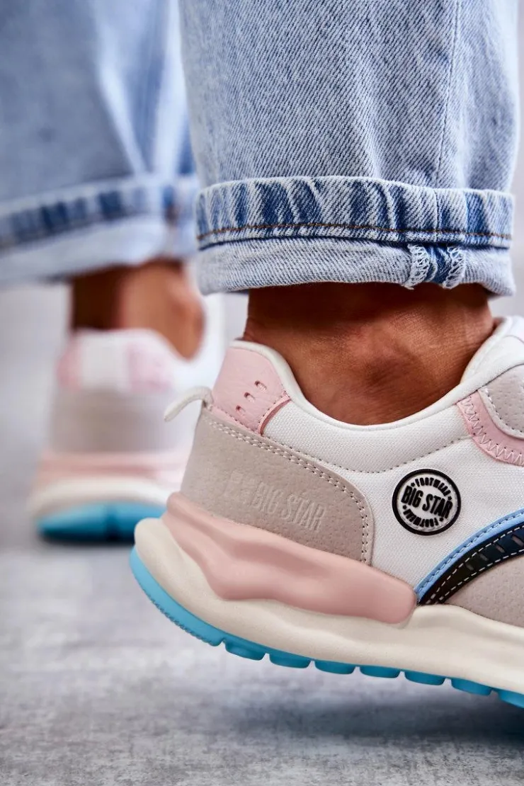 Damskie Big Star Shoes Damskie Sneakersy Sportowe Big Star KK274097 Biało-Różowe