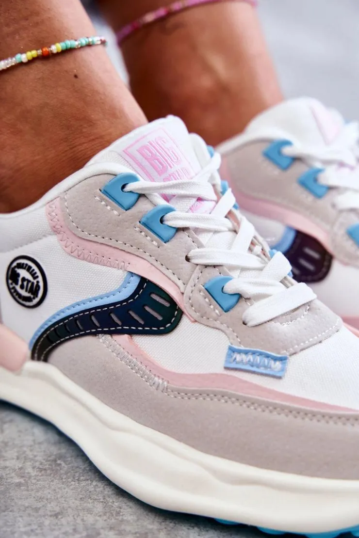 Damskie Big Star Shoes Damskie Sneakersy Sportowe Big Star KK274097 Biało-Różowe