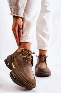 Damskie Boto Damskie Sneakersy Sportowe Buty Khaki New Horizon