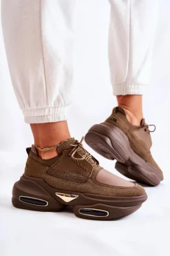 Damskie Boto Damskie Sneakersy Sportowe Buty Khaki New Horizon