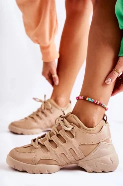 Boto Damskie Sneakersy Sportowe Buty Beżowe Azella