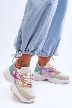 Damskie Boto Damskie Sneakersy Sznurowane Beżowo-Zielone Cortes