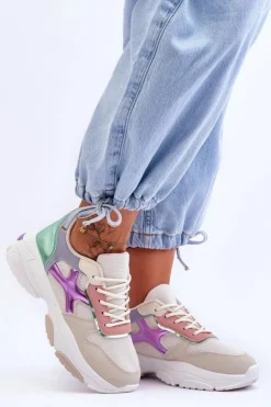 Damskie Boto Damskie Sneakersy Sznurowane Beżowo-Zielone Cortes