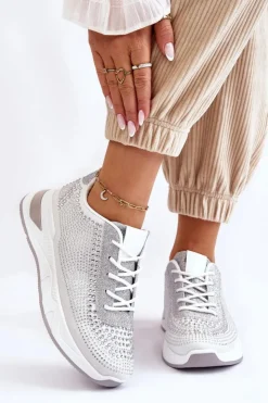 Damskie Boto Damskie Sneakersy Z Cyrkoniami Białe Raiden