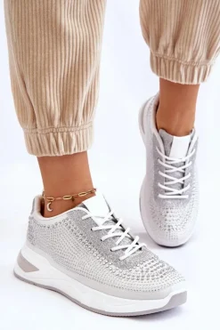 Damskie Boto Damskie Sneakersy Z Cyrkoniami Białe Raiden