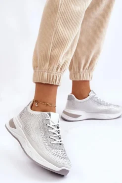 Damskie Boto Damskie Sneakersy Z Cyrkoniami Białe Raiden