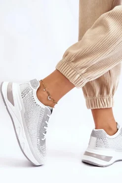 Damskie Boto Damskie Sneakersy Z Cyrkoniami Białe Raiden