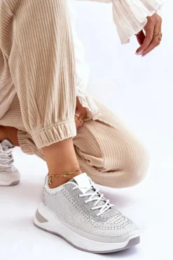 Damskie Boto Damskie Sneakersy Z Cyrkoniami Białe Raiden
