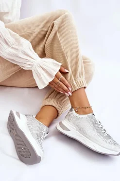 Damskie Boto Damskie Sneakersy Z Cyrkoniami Białe Raiden