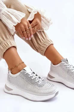 Damskie Boto Damskie Sneakersy Z Cyrkoniami Białe Raiden