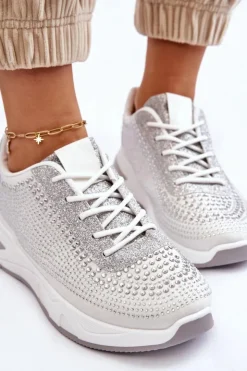 Damskie Boto Damskie Sneakersy Z Cyrkoniami Białe Raiden