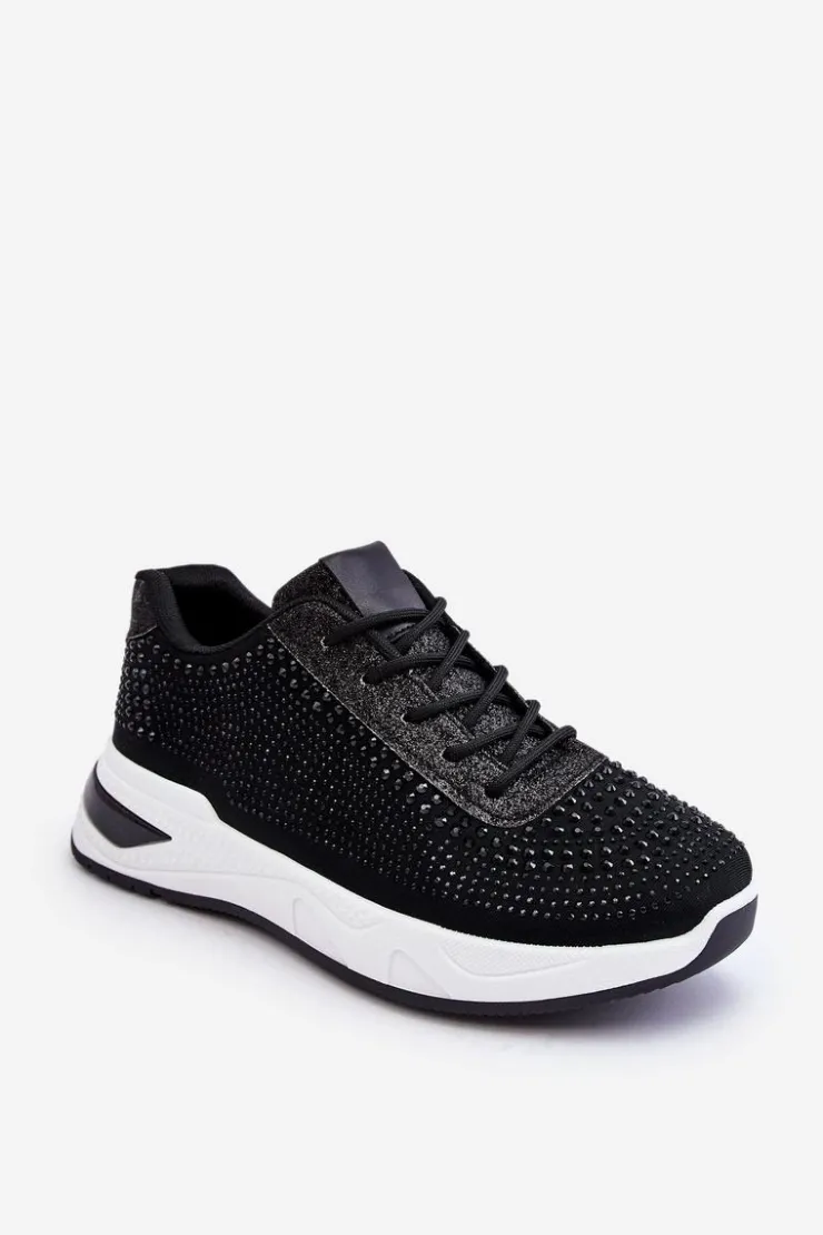 New Boto Damskie Sneakersy Z Cyrkoniami Czarne Raiden