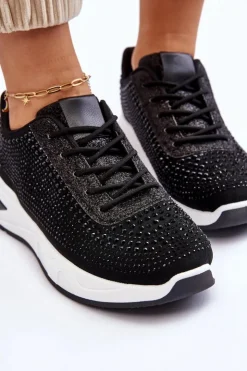 New Boto Damskie Sneakersy Z Cyrkoniami Czarne Raiden