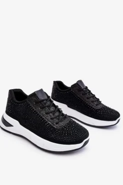 New Boto Damskie Sneakersy Z Cyrkoniami Czarne Raiden