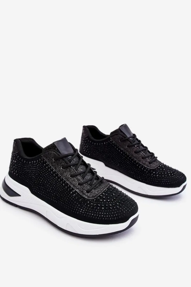 New Boto Damskie Sneakersy Z Cyrkoniami Czarne Raiden