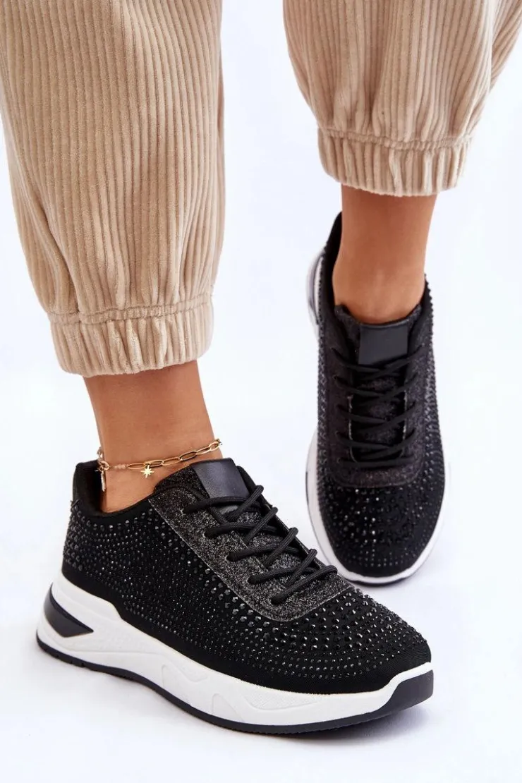 New Boto Damskie Sneakersy Z Cyrkoniami Czarne Raiden