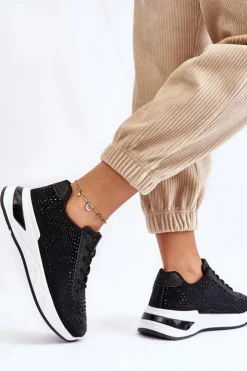 New Boto Damskie Sneakersy Z Cyrkoniami Czarne Raiden