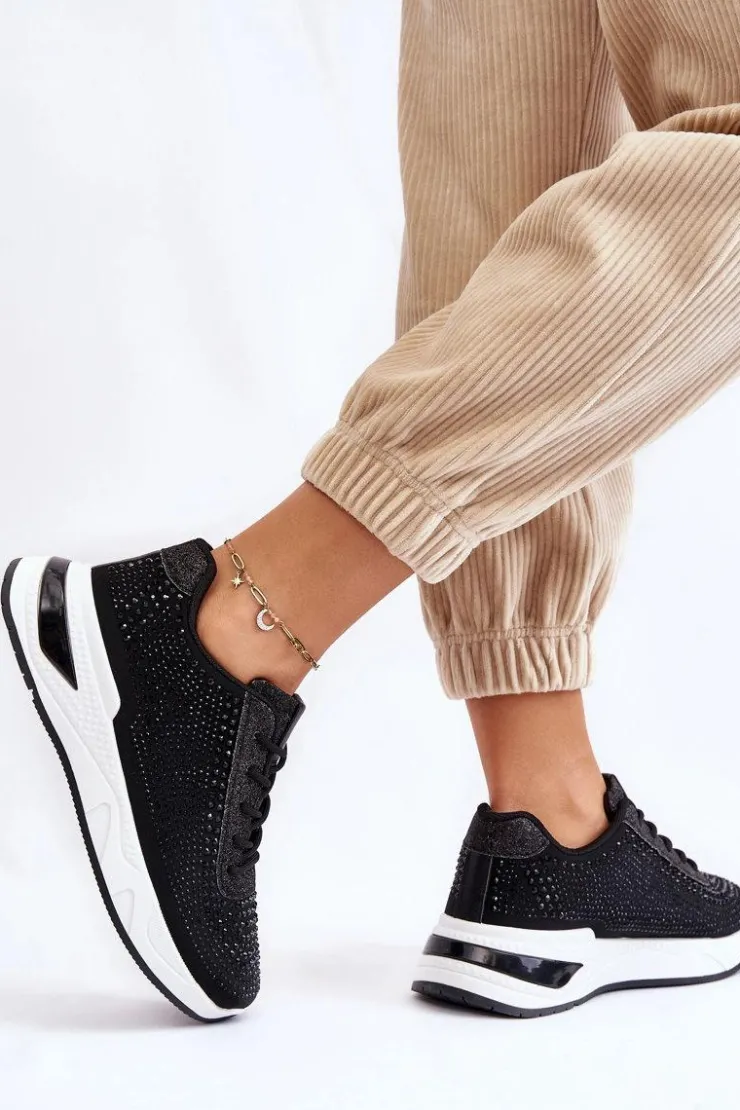New Boto Damskie Sneakersy Z Cyrkoniami Czarne Raiden