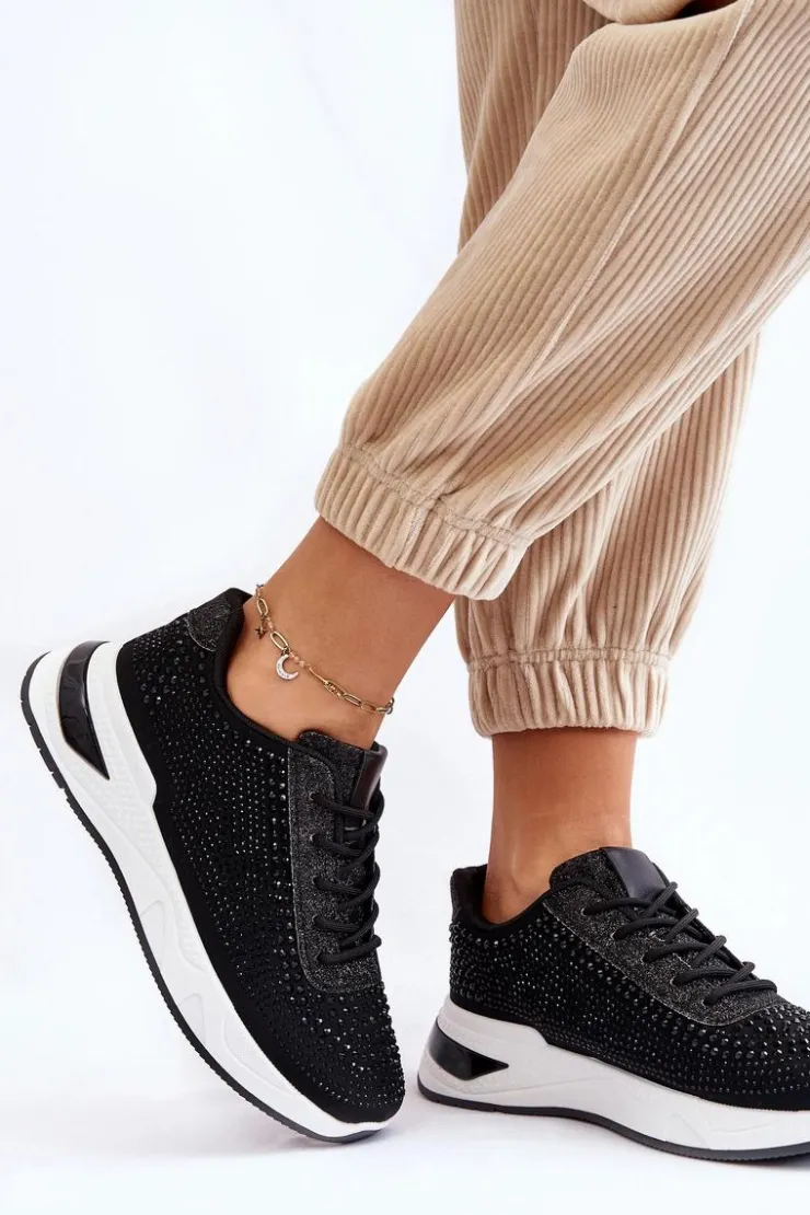 New Boto Damskie Sneakersy Z Cyrkoniami Czarne Raiden