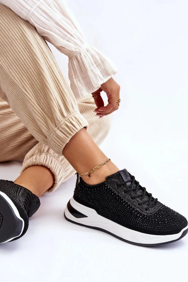New Boto Damskie Sneakersy Z Cyrkoniami Czarne Raiden
