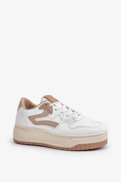 Boto Sneakersy Damskie*Damskie Sneakersy Z Eko Skóry Na Platformie Biało-Beżowe Henizore Biały