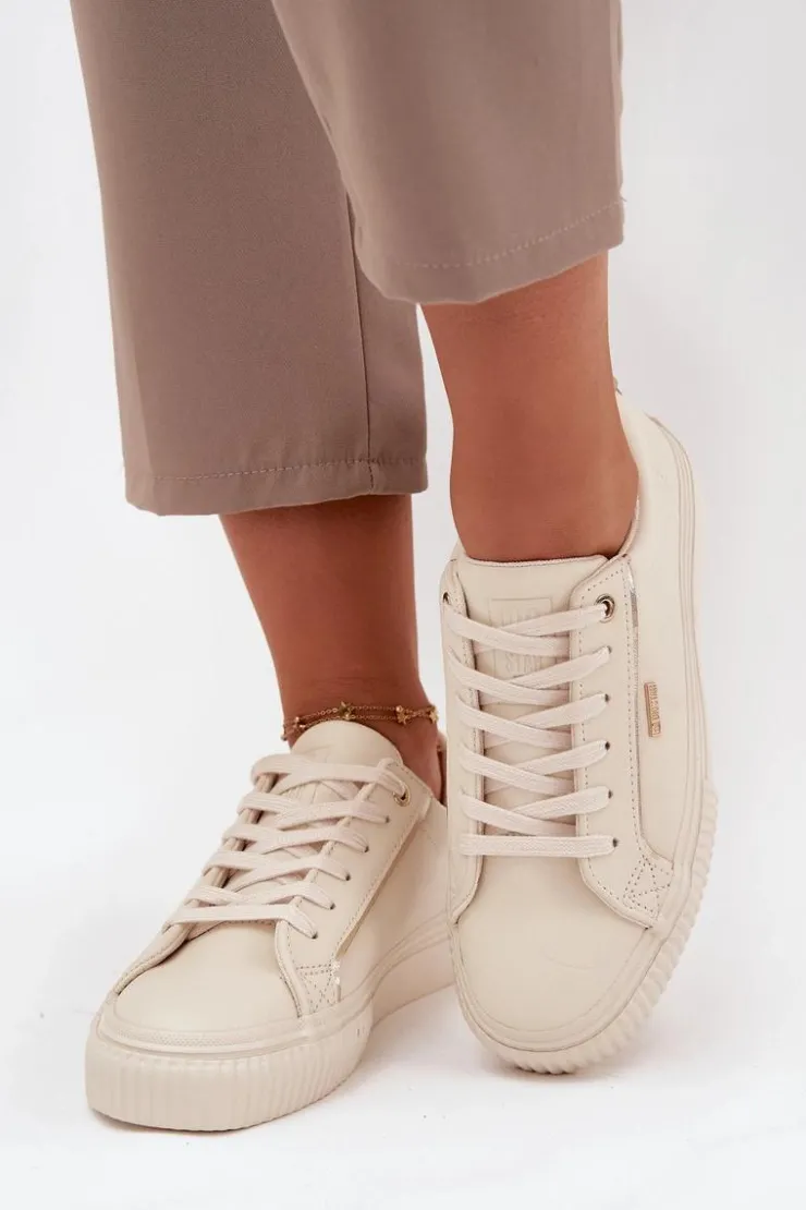 Best Big Star Shoes Damskie Sneakersy Z Eko Skóry Big Star SS274027 Beżowo-Złote Beżowy