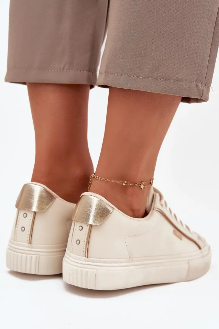 Best Big Star Shoes Damskie Sneakersy Z Eko Skóry Big Star SS274027 Beżowo-Złote Beżowy