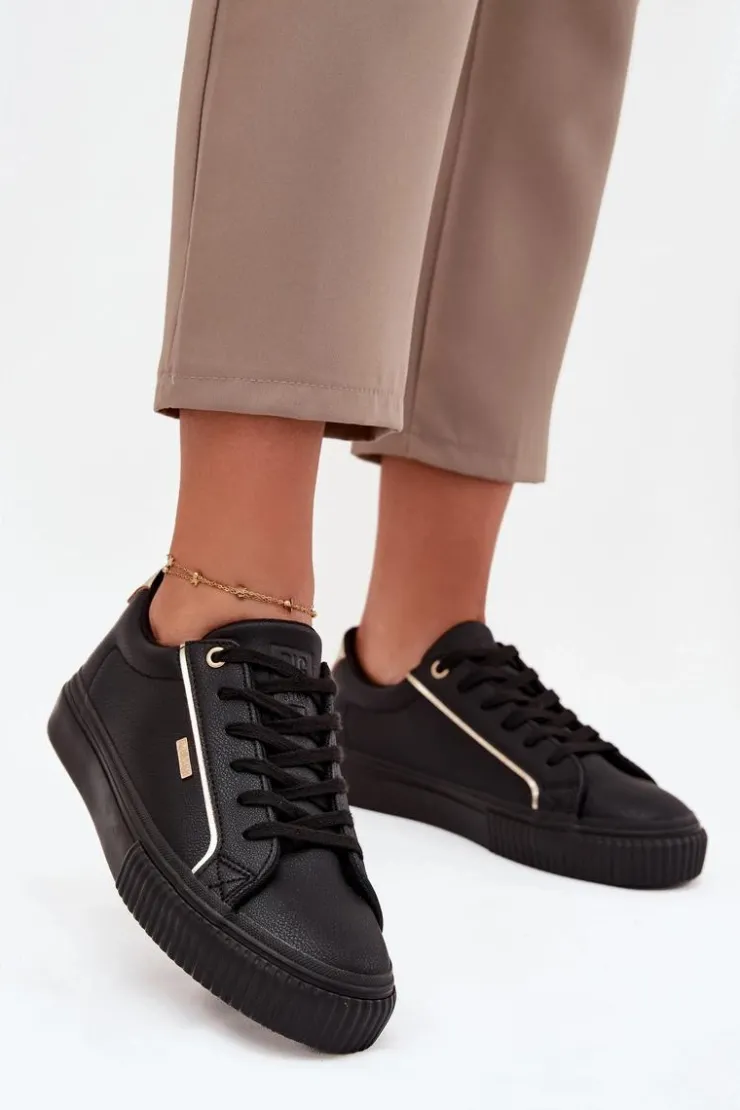 Damskie Big Star Shoes Damskie Sneakersy Z Eko Skóry Big Star SS274025 Czarno-Złote