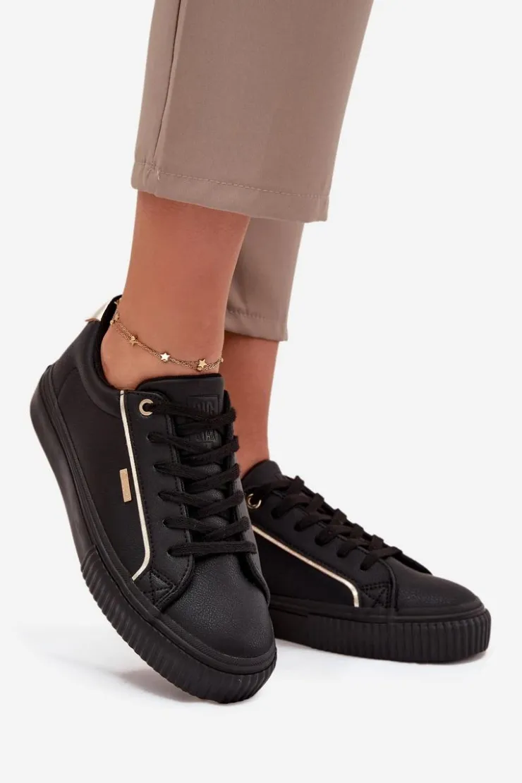 Damskie Big Star Shoes Damskie Sneakersy Z Eko Skóry Big Star SS274025 Czarno-Złote