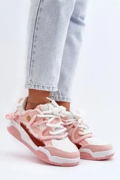 Damskie Boto Damskie Sneakersy Z Grubym Sznurowaniem Różowe Miatora