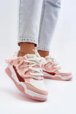 Damskie Boto Damskie Sneakersy Z Grubym Sznurowaniem Różowe Miatora