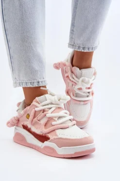 Damskie Boto Damskie Sneakersy Z Grubym Sznurowaniem Różowe Miatora