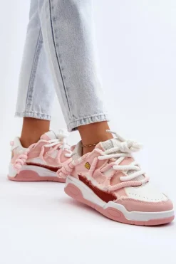 Damskie Boto Damskie Sneakersy Z Grubym Sznurowaniem Różowe Miatora