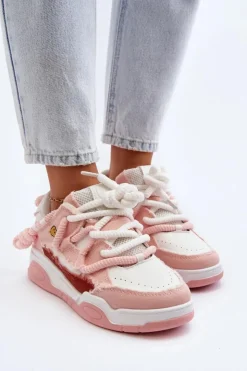 Damskie Boto Damskie Sneakersy Z Grubym Sznurowaniem Różowe Miatora