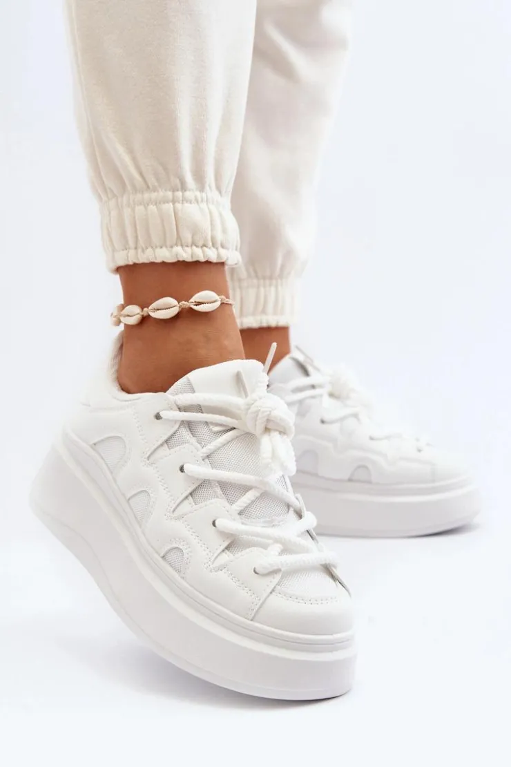Boto Buty Sportowe Na Platformie|Sneakersy Damskie*Damskie Sneakersy Z Grubym Sznurowaniem Białe Vinali