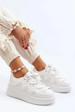Boto Buty Sportowe Na Platformie|Sneakersy Damskie*Damskie Sneakersy Z Grubym Sznurowaniem Białe Vinali
