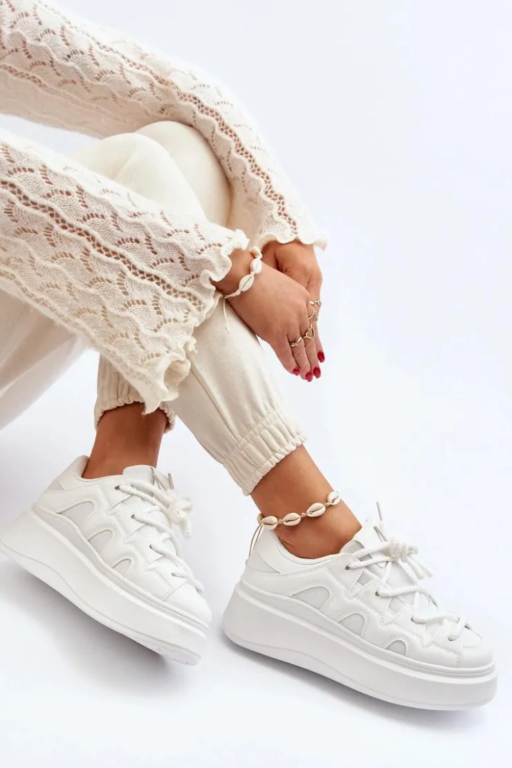Boto Buty Sportowe Na Platformie|Sneakersy Damskie*Damskie Sneakersy Z Grubym Sznurowaniem Białe Vinali
