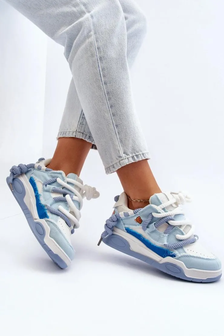 Boto Sneakersy Damskie*Damskie Sneakersy Z Grubym Sznurowaniem Niebieskie Miatora